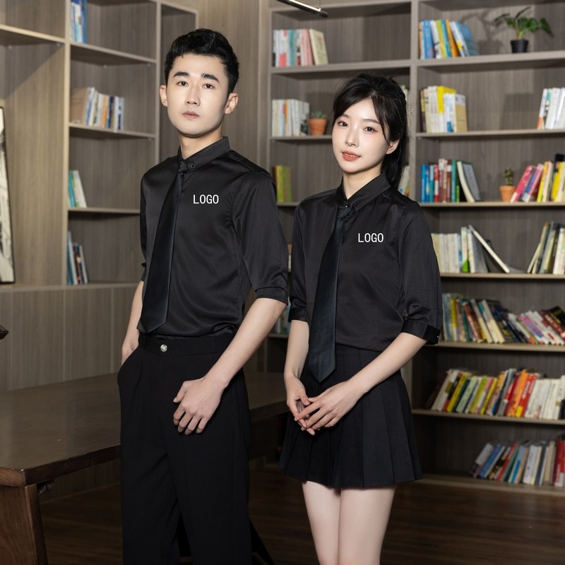 714-C3018P33送黑领带/2025夏五分中袖衬衫工作服衬衣ktv酒店纯,男装衬衫,星座714(原C313)