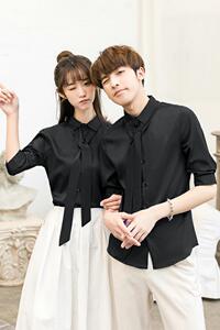 714-D58P45/2025情侣装青少年夏季中袖五分袖衬衫礼服制服S-5XL图片