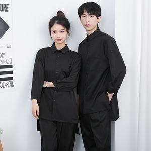 714-F636P50控75/2025新款男女同款日系发型师工作服中长款衬衣图片