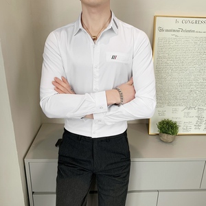 714--D05P45/英伦店主风2025春季男士长袖衬衫修身工作衬衣S-5XL图片