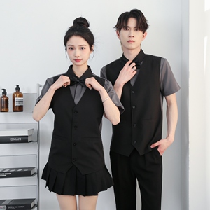 714-H3082P55控79/2025夏季短袖工作服衬衫假两件制服ktv酒吧衬衣图片