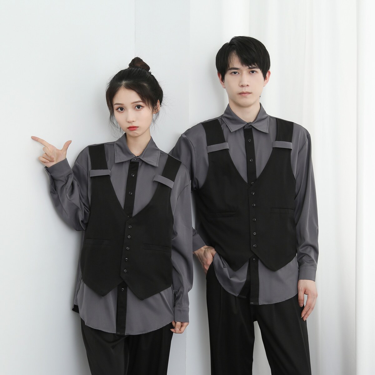 714-H3020P55控79/2025春季宽松马甲假两件工作服衬衫韩系制服,男装衬衫,星座714(原C313)