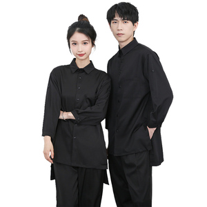 714-F636P50控75/2025新款男女同款日系发型师工作服中长款衬衣图片