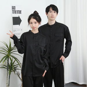 714-D3036P45控65/2025春新男女宽松工作服衬衫logo定制立领制服图片