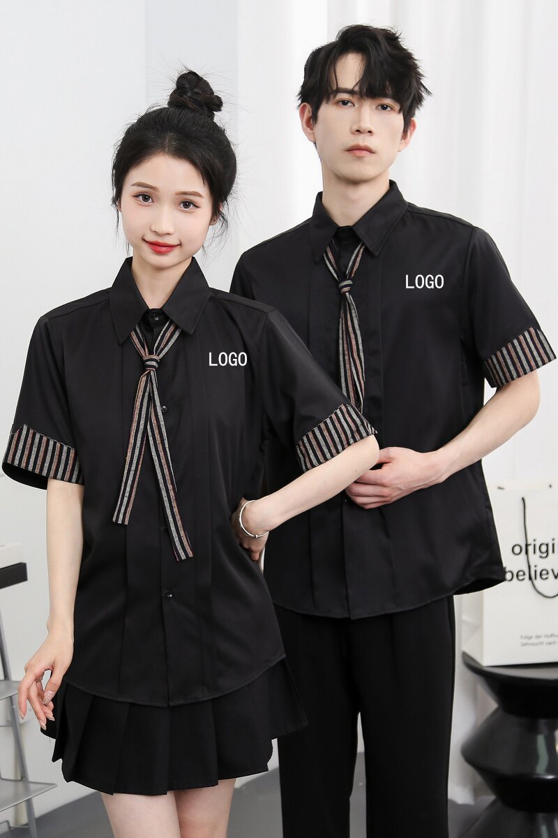 714-D641P45控69/2025夏季条纹拼接餐厅理发店奶茶店工作服衬衫,男装衬衫,星座714(原C313)
