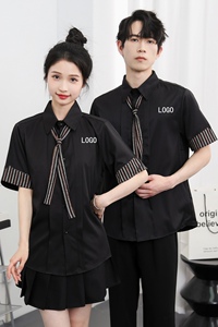 714-D641P45控69/2025夏季条纹拼接餐厅理发店奶茶店工作服衬衫图片