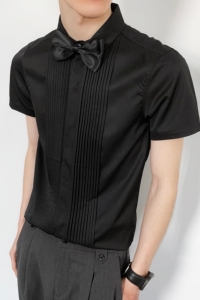 714-9340P40控59/2025短袖工作服衬衫修身ktv伴郎服衬衣法式礼服图片