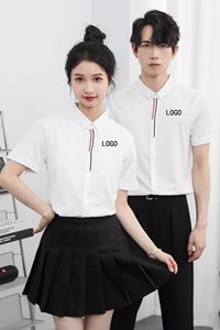 714-Y330P35控49/2025夏短袖衬衫奶茶西餐厅理发店logo定制工作服图片