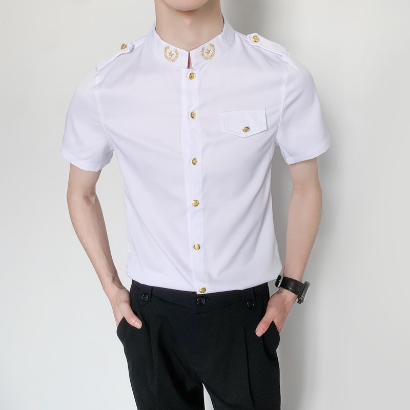 714-D607P45控65/2025夏季男士空少衬衫立领工作服衬衣ktv夜店服，男装衬衫，星座714(原C313)