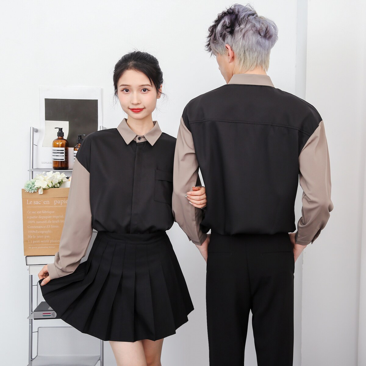 714-D3034P45控65/2025春季新款撞色男女同款奶茶餐厅工作服衬衫,男装衬衫,星座714(原C313)
