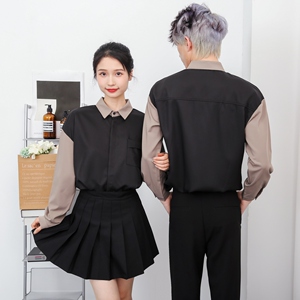 714-D3034P45控65/2025春季新款撞色男女同款奶茶餐厅工作服衬衫图片