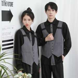 714-H3020P55控79/2025春季宽松马甲假两件工作服衬衫韩系制服图片