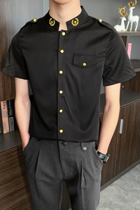 714-D607P45控65/2025夏季男士空少衬衫立领工作服衬衣ktv夜店服图片