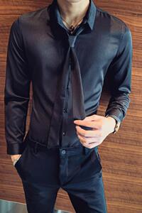 714-D18P45/店主风2025春季韩版修身工作服衬衫发型师夜店装衬衣图片