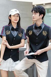 714-H665P55/2025夏季情侣ktv发型师酒店工作衬衫假两件制服衬衣图片