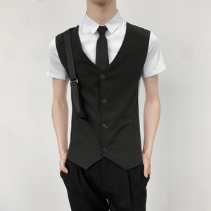 714-H6004P55控69/夏季发型师ktv酒吧衬衫修身假两件工作制服潮图片