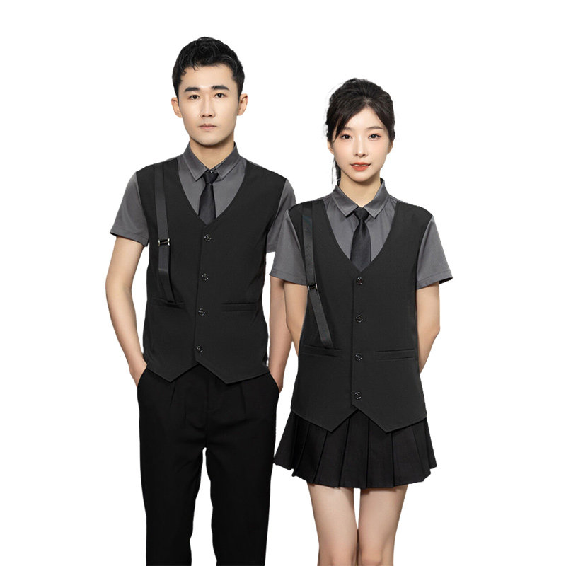 714-H6004P55控69/2025短袖修身KTV餐厅假两件背带工作服制服,男装T恤,星座714(原C313)