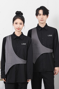 714-H3010P55控79/2025秋长袖衬衫宽松发型师奶茶店工作服假两件图片
