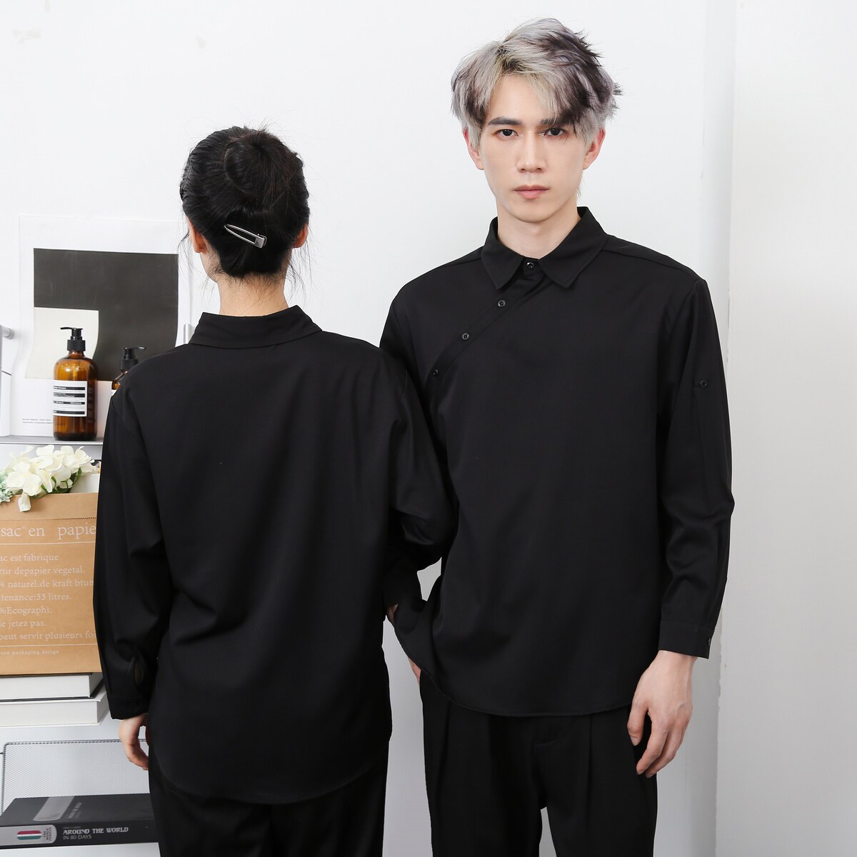 714-F3063P50控69/2025春季日系套头长袖工作服衬衫餐厅理发店潮,男装衬衫,星座714(原C313)