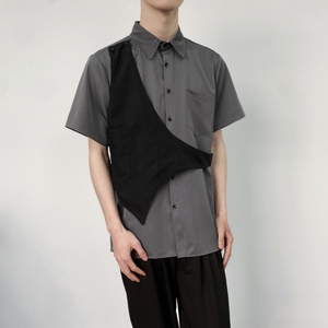 714-H3013P55控69/2025夏季日系发型师衬衫宽松假两件工作服制服图片