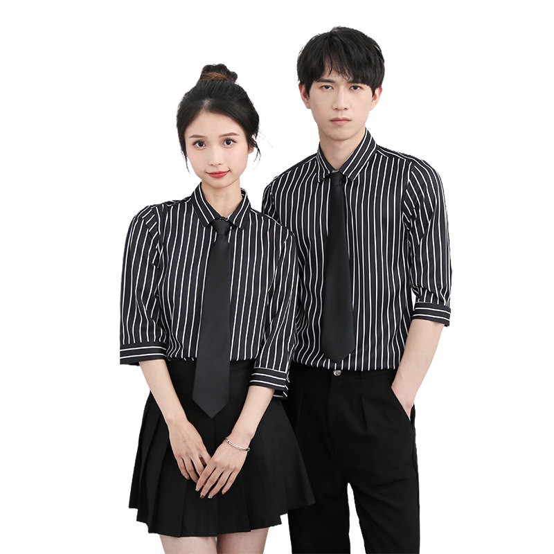 714-5002P45控69/2025夏季五分袖衬衫餐厅奶茶店工作服条纹衬衣,男装T恤,星座714(原C313)