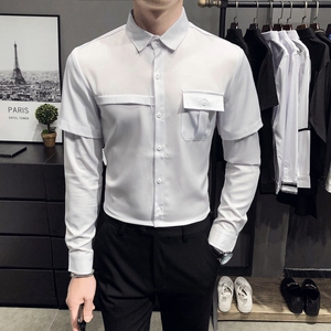 C314-D612P45/自拍店主风2025春季男空少制服衬衫假两件制服S-5XL,穿短衬衫量肉嗯嗯搭配穿起来好看图片