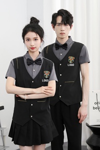714-H669P55控79/2025新款夏装男女假两件ktv台球城流制服工作服图片