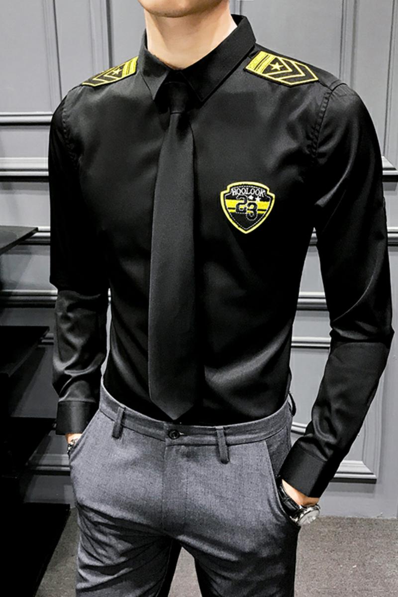 714-D516P45/英伦灰墙2025春季男衬衫空少发型师工作服衬衣S-5XL,男装衬衫,星座714(原C313)
