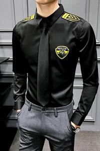 714-D516P45/英伦灰墙2025春季男衬衫空少发型师工作服衬衣S-5XL图片