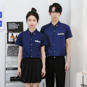 714-Y215P30控49/2025新款工作服衬衫修身短袖餐厅ktv酒吧制服图片