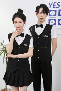 714-H6009P55控79/2025夏男女台球城假两件工作服衬衫ktv餐厅制服图片