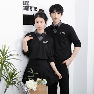 714-D3048P45控69/2025新款男女工作服假两件制服ktv酒吧餐厅制服图片