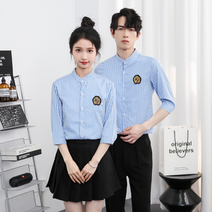 714-Y258P45控59/2025新款夏季小清新工作服衬衣理发店奶茶店制服图片