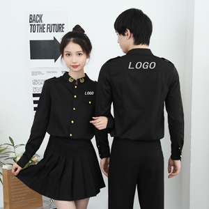 714-D610P45控65/2025春修身工作服衬衫绣花空少制服酒吧发型师图片