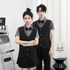 714-H6009P55控79/2025夏男女台球城假两件工作服衬衫ktv餐厅制服图片
