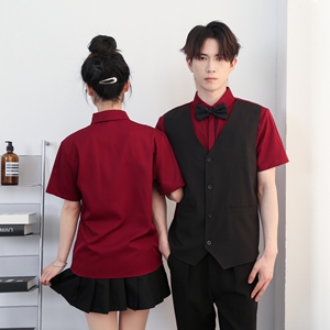 714-H3083P55控79/2025夏季工作服理发店ktv酒单工作服台球城马甲图片