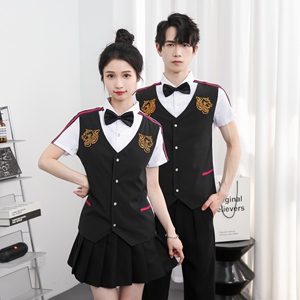714-H665P55控79/2025新款夏装男女假两件马甲衬衫潮流制服工作服图片