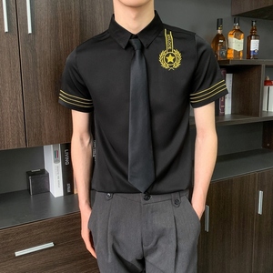 714-C681P40控59/2025短袖发型师空少衬衫修身工作服迎服少爷装图片