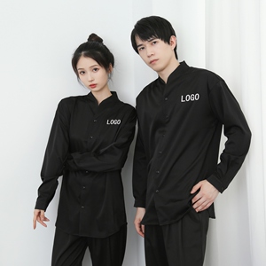 714-D3041P45控65/2025春季衬衫立领风发型师咖啡店烧烤店服图片