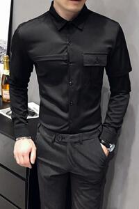 C314-D612P45/自拍店主风2025春季男空少制服衬衫假两件制服S-5XL图片