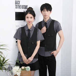 714-H6003P55控79/2025新夏季短袖衬衫假两件工作服工装马甲衬衣图片