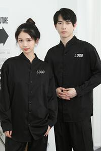 714-D3041P45控65/2025春季衬衫立领风发型师咖啡店烧烤店服图片
