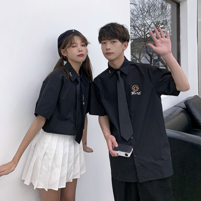 714-C661P40/2025夏情侣学院学生装短袖衬衫宽松工作服男女同款,男装T恤,星座714(原C313)