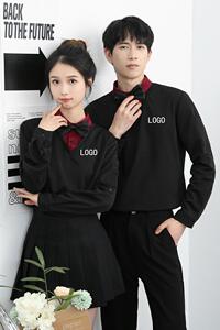 714-D3048P45控69/2025新款假两件拼色工作服衬衫餐厅奶茶店制服图片