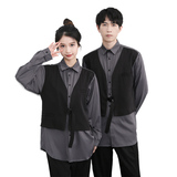 714-H3007P55控79/2025新款男女假两件工作服衬衫宽松马甲衬衣，男装衬衫，星座714(原C313)