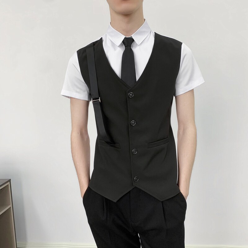 714-H6004P55控69/发型师ktv酒吧衬衫修身假两件工作制服假背带,男装衬衫,星座714(原C313)