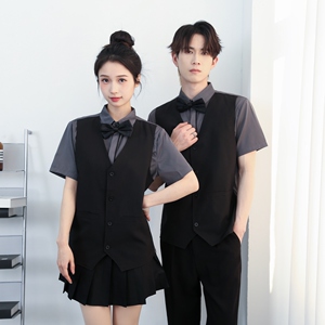 714-H3083P55控79/2025夏季工作服理发店ktv酒单工作服台球城马甲图片