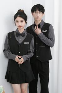 714-H6008P55控79/2025新款工作服修身空少制服假两件马甲衬衣潮图片