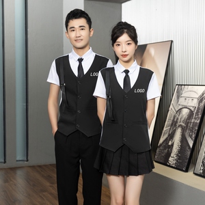 714-H6004P55控69/2025短袖修身KTV餐厅假两件背带工作服制服图片