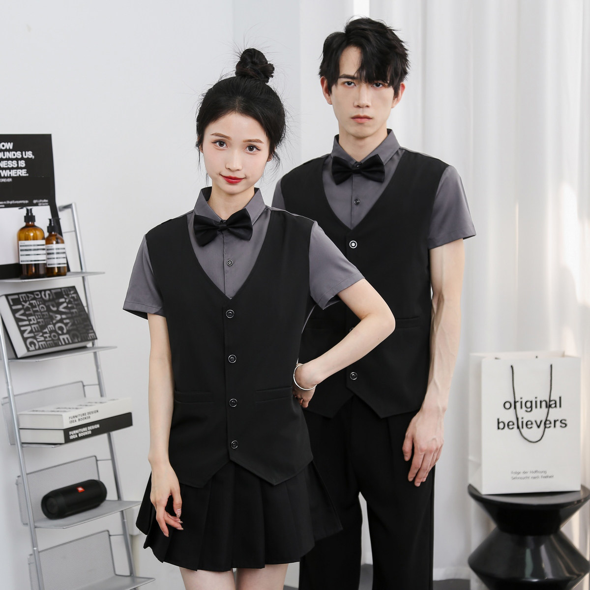 714-H3057P55控79/2025夏季男女简约假两件工作服衬衫ktv餐厅制服,男装衬衫,星座714(原C313)